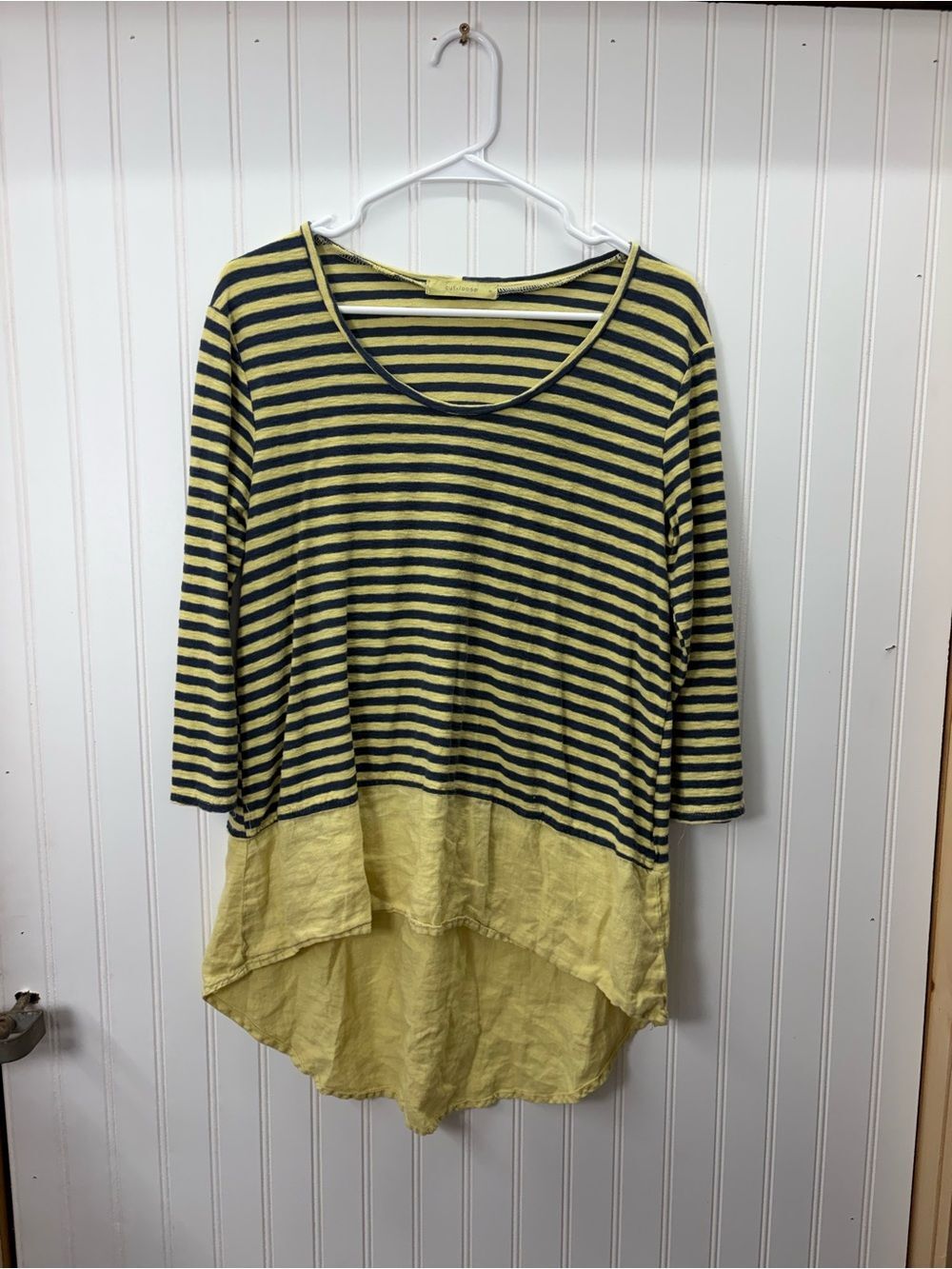 cut loose Striped Black and Yellow Layered cotton linen lagenlook coastal  Tunic